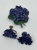 Vtg Mid Century Enameled Hydrangea Brooch Deep Purple/Blue Colour Floral Parure Hydrangea