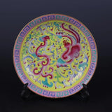 8.2" China Colour Enamels Porcelain Gild Butterfly Peony Flower Plate Peony