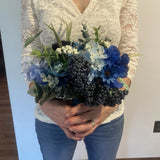 Bridal Wedding Bouquet Beautiful Budget Handmade Faux Flowers White Blue Green Bouquet