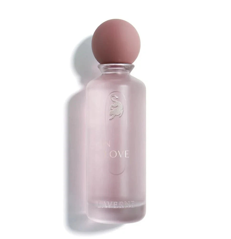 Laverne In Love perfume bottle, 200ml EDP spray, frosted light pink glass with pink cap