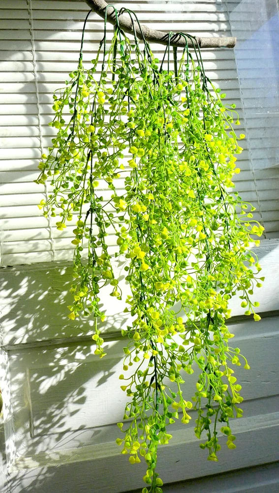 2 Pcs Yellow Plastic Admiralty cane rattan Artificial Plant Hangings(V8) Green Plant