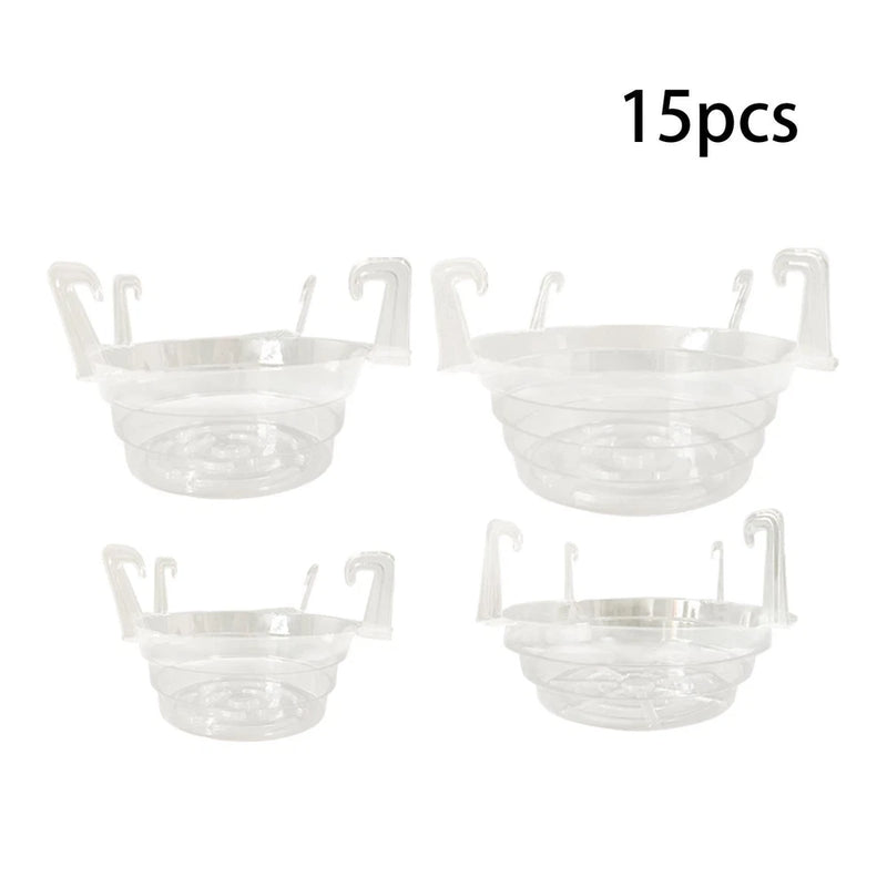 Clear plant saucers with built-in hooks, set of 15