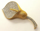 Vintage Nolan Miller Lily Flower Faux Diamond Rhinestone Large Gold Tone Brooch Lily