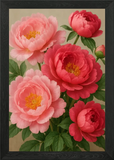 Pink and Red Peony Flower Arrangeme Framed Wall Art Poster Canvas Print Picture Peony