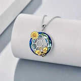 Round Bee & Sunflower Hive Crystal Pendant Necklace Fashion Jewelry Gift Sunflower