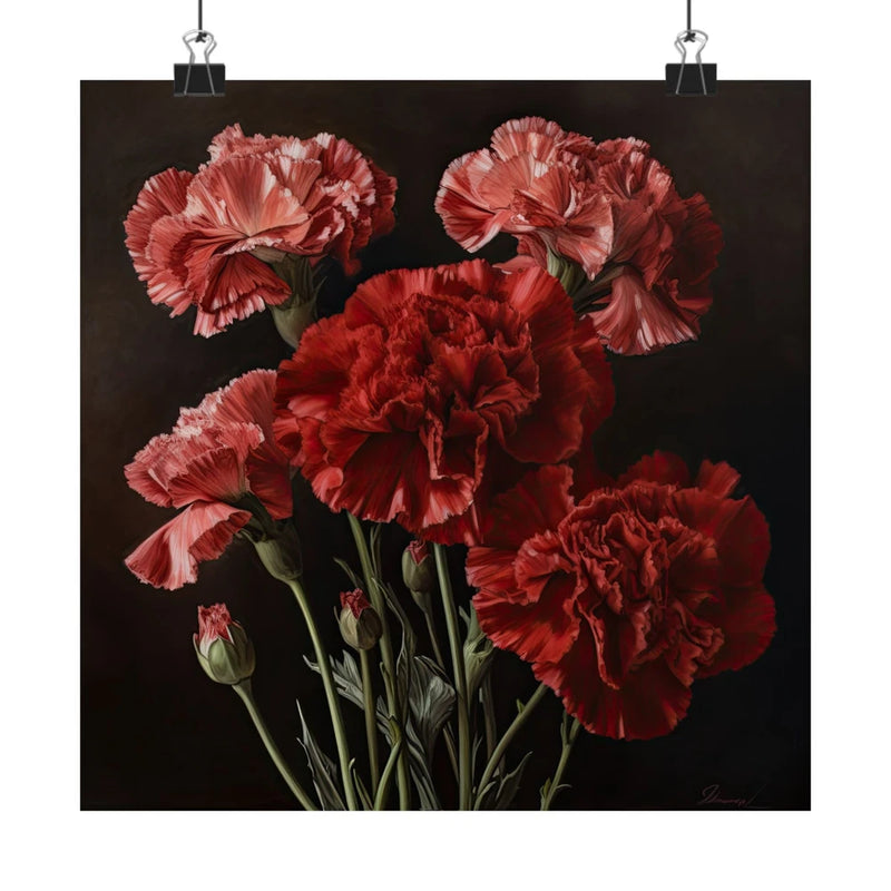 Red Carnations Flower Art Print, Red Flower Painting, Flower DŽcor 03 Carnation