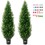 Uimoso 2 Pack 5ft Artificial Cedar Topiary Tree Plant UV Home Decor In/Outdoor Green Plant