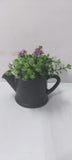 Mini Artificial Potted Plant in Black Watering Can Pot Faux Flowers Home Decor Green Plant
