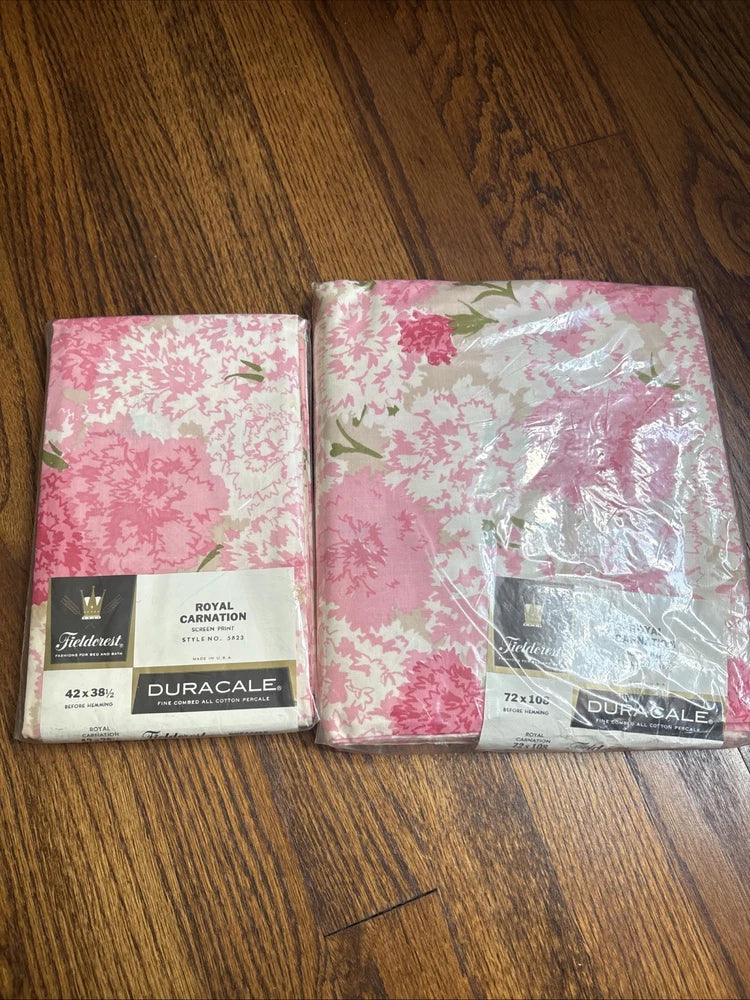 Vintage Fieldcrest Royal Carnation Mod/Flower Power Pillowcases Twin Flat Sheet Carnation