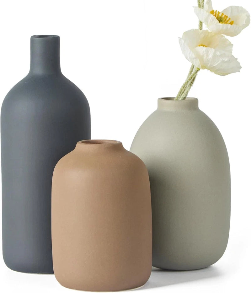 Ceramic Vase Set of 3,Neutral Modern Vases for Bouquet Pampas Grass Dried Fresh Pampas Grass