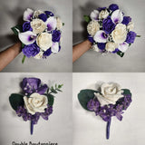Purple Ivory Rose Calla Lily Sola Bridal Wedding Bouquet Accessories Bouquet