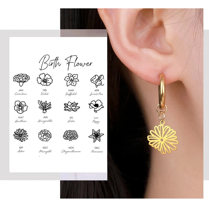 YABTYT Dainty Birth Flower Earring Stainless Steel for Women Trendy Jewelry Carnation