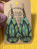 Hand-Painted Sunflower Earrings - Blue, Green Sunflower