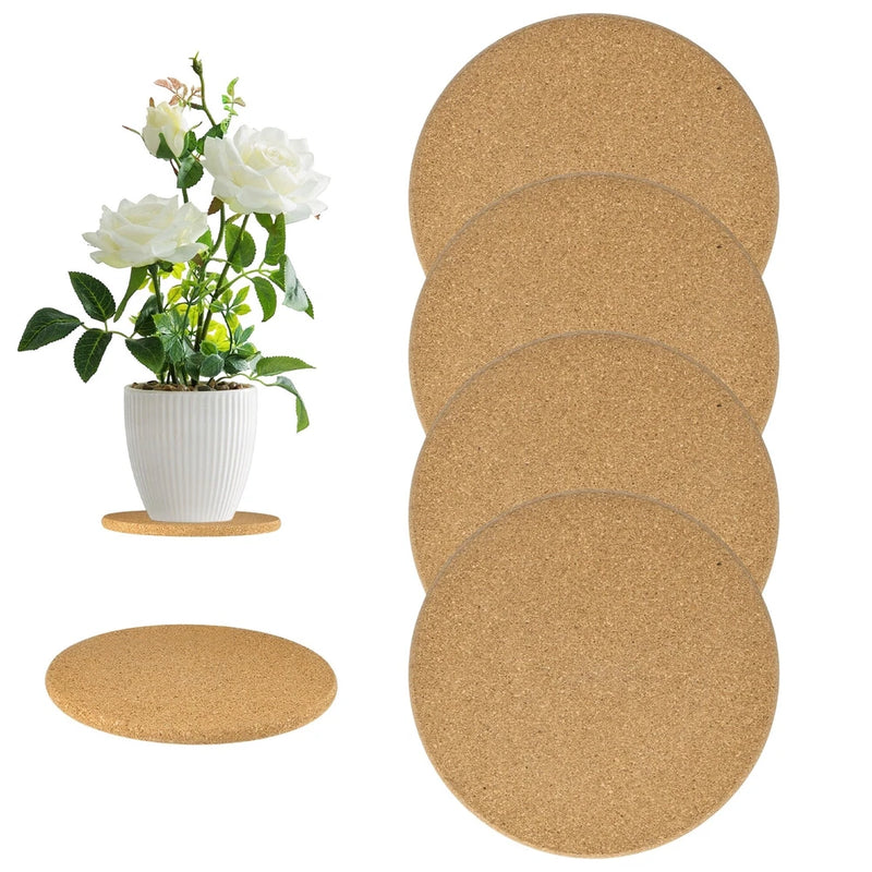 4-Pack Cork Plant Coasters, 7.5 Inch Cork Plant Mats for Garden [Wood Color] Garden Plants