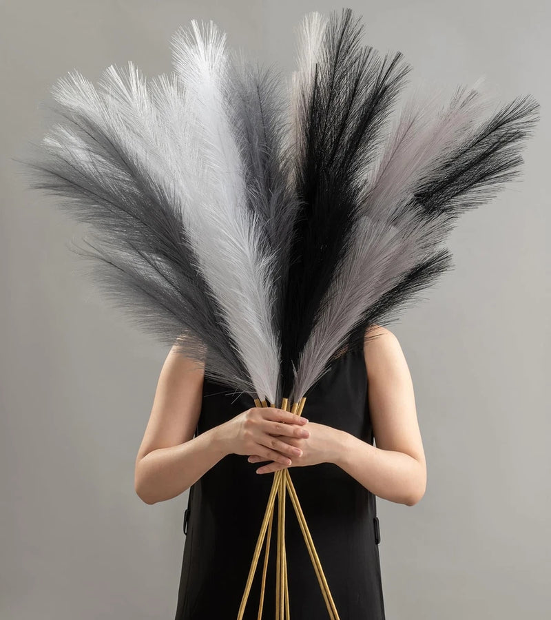 8 Pcs 45" Pampas Grass Tall Faux Dried Decor, 8 45"-black Grey Style Pampas Grass