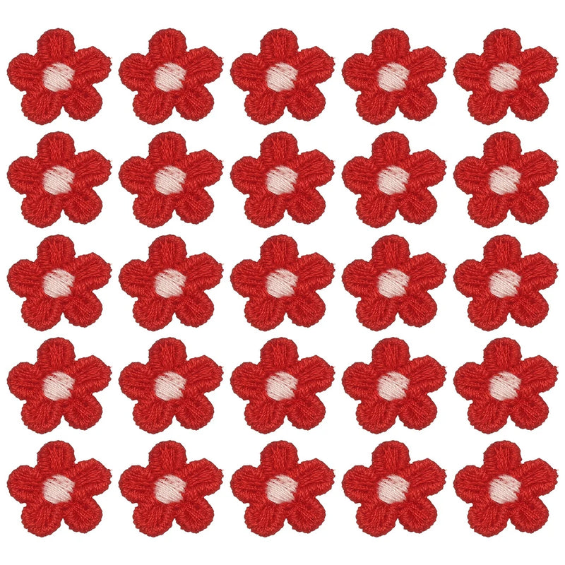 50 Pcs Mini Daisies Flower Sew on Patches, Flower Appliques Patches, Red Daisies