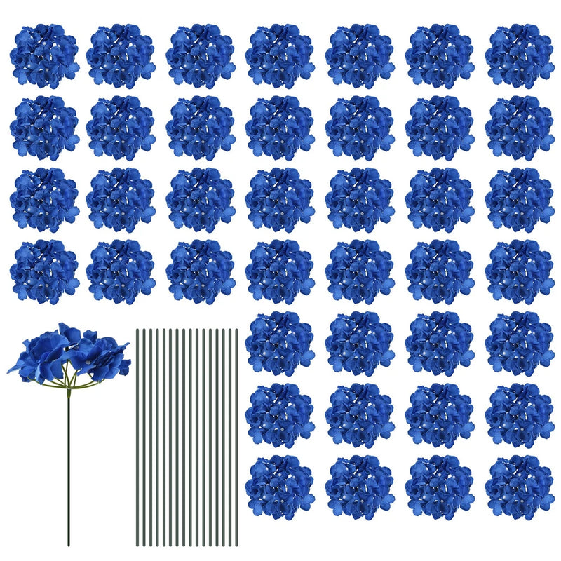 30 Set Silk Hydrangea Flowers Dark Blue Artificial Flowers for Wedding New Hydrangea