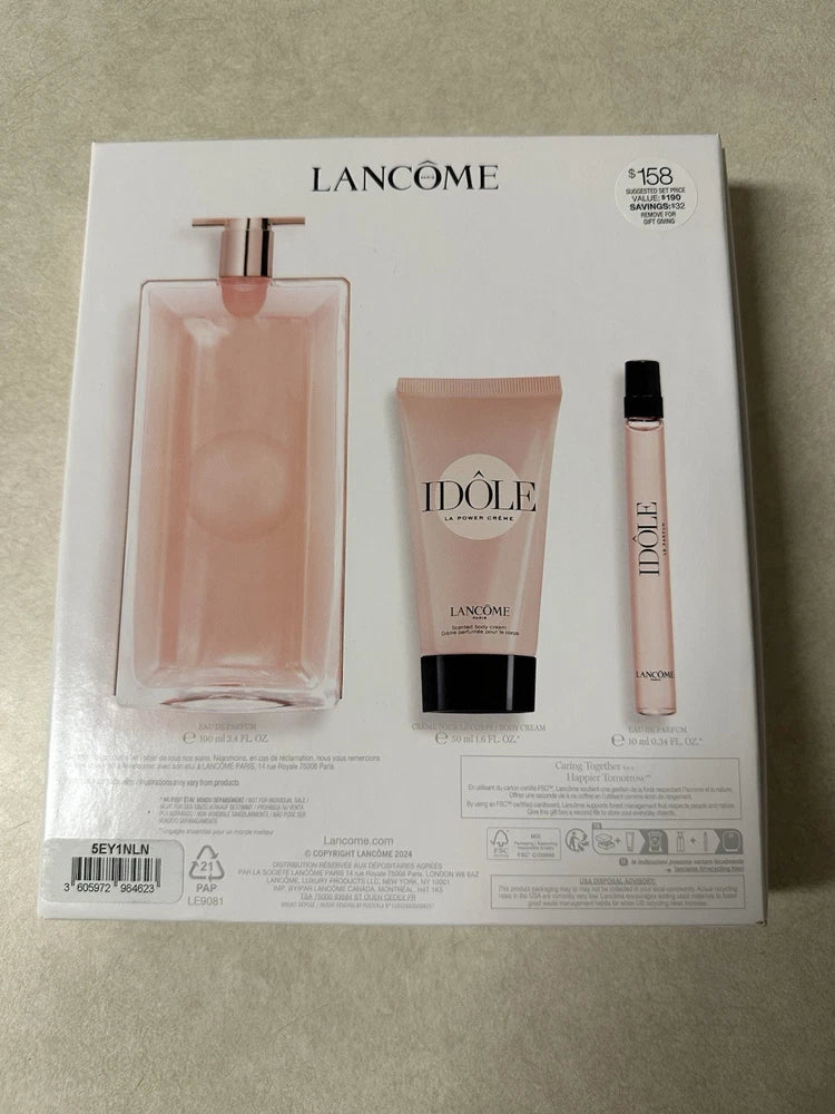 Lancome Idole Le Parfum Gift Set 3 Piece 3.4 oz Eau De Parfum Creme Travel NEW EDP
