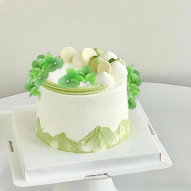 10PCS Artificial Hydrangea Branches Cake Toppers Green Flowers for Green Theme B Hydrangea