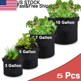 5PKS Garden Plant Growing Bags Nonwoven Fabric Pot Nursery Soil Bag with Handles Garden Plants
