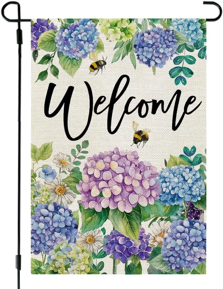 Spring Garden Flag Floral Hydrangea Double Sided 12X18 Inches Small Burlap Welco Hydrangea