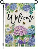 Spring Garden Flag Floral Hydrangea Double Sided 12X18 Inches Small Burlap Welco Hydrangea