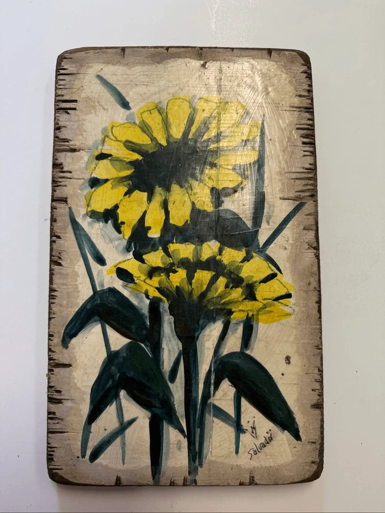 Vintage Sunflower Painting Flower Wall Decor Art Print on Wood by Salvador Sunflower
