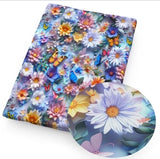 3D Flower Floral Butterfly FAUX LEATHER SHEET 8" x 12" 1260979 SMOOTH Flowering Plants