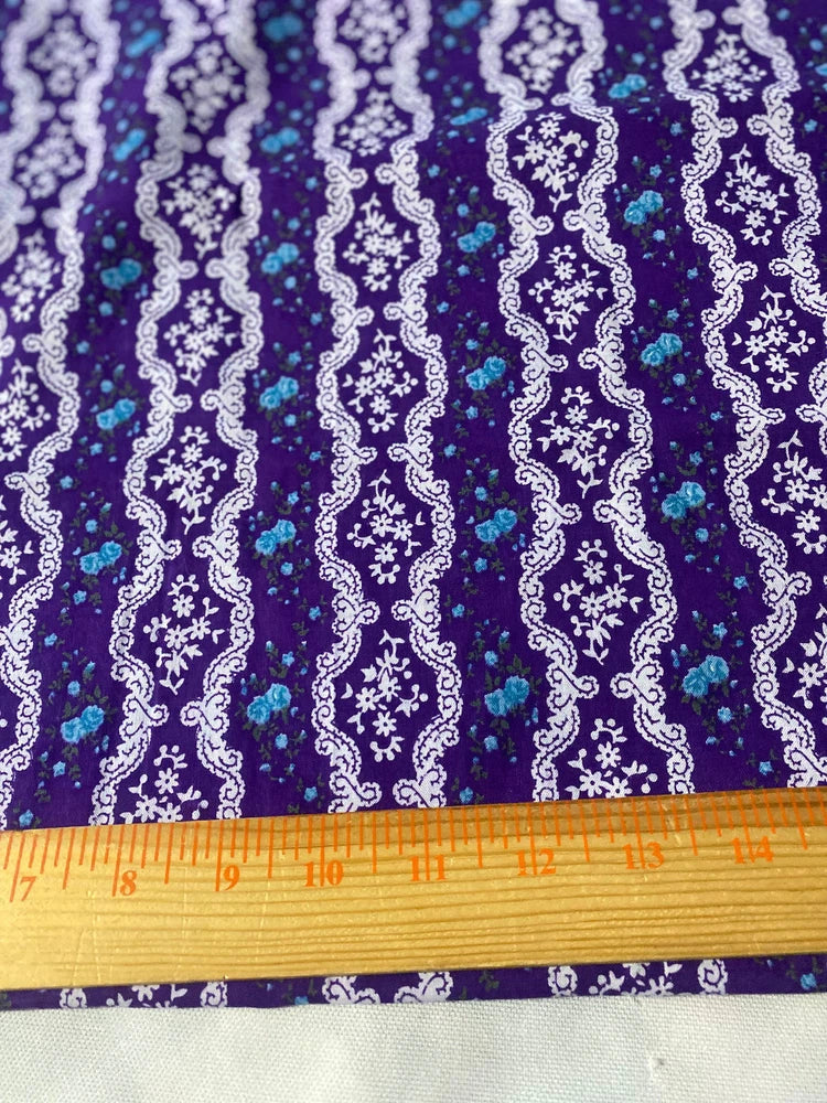 Floral stripe cotton print fabric remnant 2 yds 10" x 19"(long, narrow) Flowering Plants