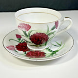Vintage Japan Hand Painted Carnation Teacup & Saucer Set C-244 Gold Trim Carnation