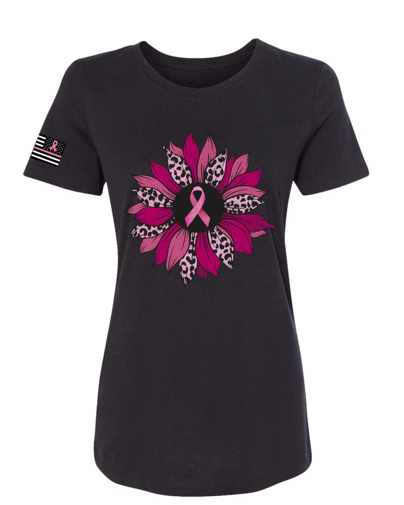 Pink Cheetah Print Breast Cancer Carnation Flower Women Slim Fit Junior Tee Carnation