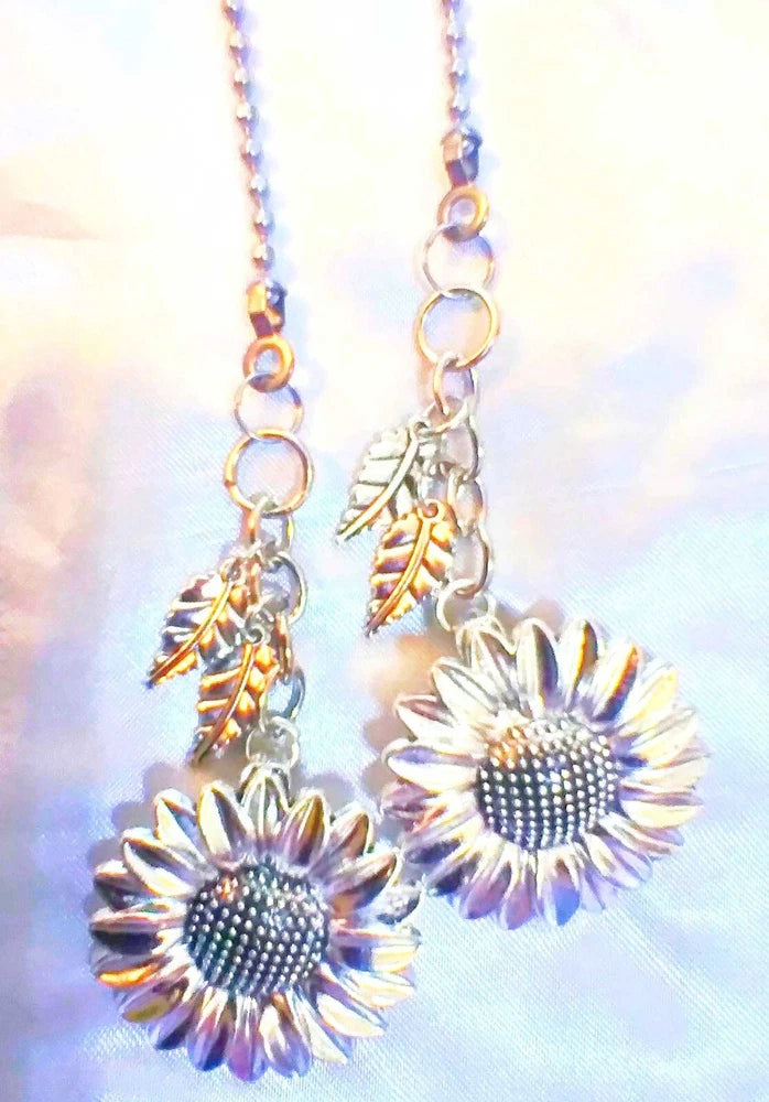 Set of two sunflower metal ceiling fan pull chains with flower charms
