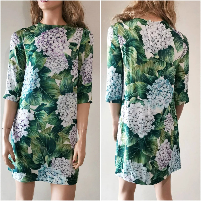 Dolce & Gabbana SS2017 Hydrangea Print Silk Floral  A-Line Shift Dress IT38 Hydrangea