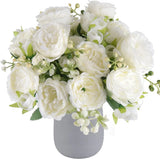 4 Bundles Artificial Peonies Silk Flowers, White Faux Peony Bouquet Florals Arra Peony