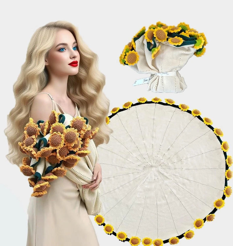 31 Inch Sunflower Crochet Flower Blanket Bouquet Gifts for Mom Teacher Women NEW Sunflower