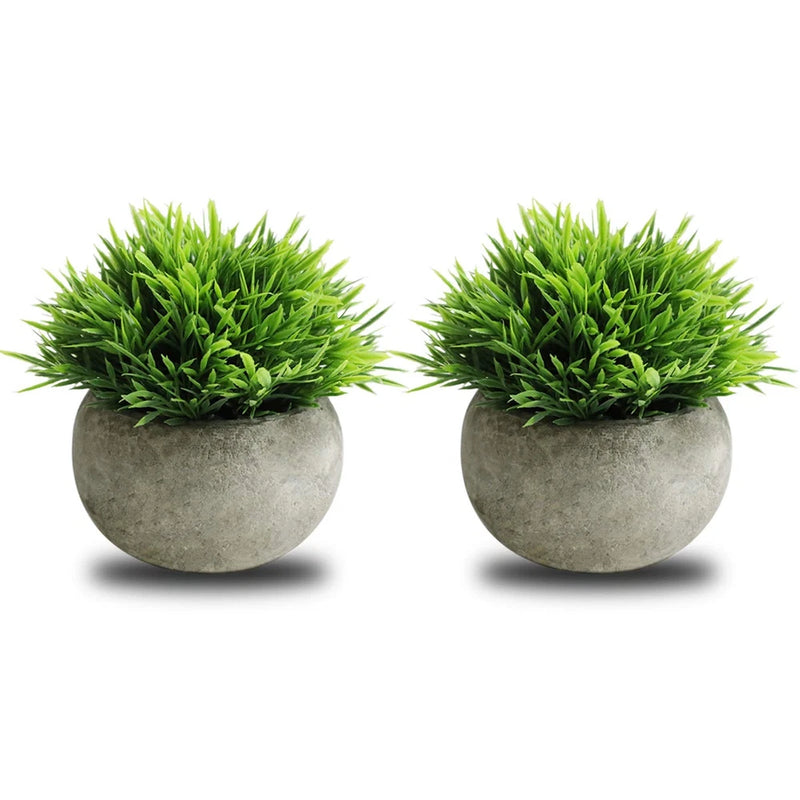 THE BLOOM TIMES 2 Pcs Fake Plants for Bathroom/Home Office Decor, Small Green Plant
