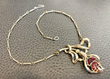 Vintage Lily Flower Retro Era Necklace Choker Red Glass Rhinestone 15.5Ó Lily