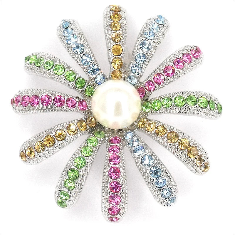 Delightny Sunflower Brooch Pin Crystal Rhinestone White Faux Pearl Multicolor Sunflower