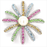 Delightny Sunflower Brooch Pin Crystal Rhinestone White Faux Pearl Multicolor Sunflower