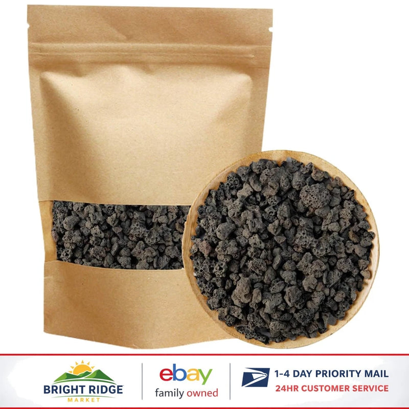 Lava rock soil top dressing bag with dark irregular black rocks, for orchids and acid-loving plants