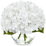 Ture Touch Artificial Hydrangea Flowers Arrangement in Glass Vase with Faux Wate Hydrangea