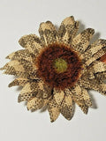 Blooming Autumn Burlap SUNFLOWER Clip-On - GREEN/BEIGE PLAID Sunflower