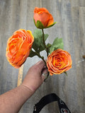 25 INCH ORANGE REAL TOUCH TRIPLE BLOOM RANUNCULUS STEM WEDDING FLORAL BOUQUET Ranunculus