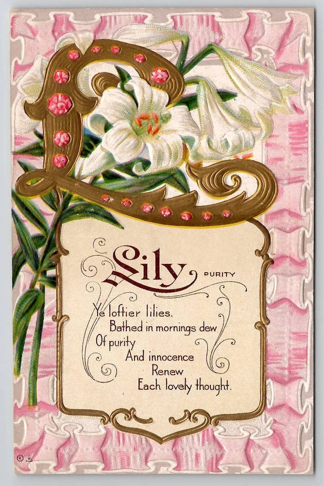 Lily Flower For Their Purity E Nash Alphabet Series Golden Letter L Postcard L38 Lily