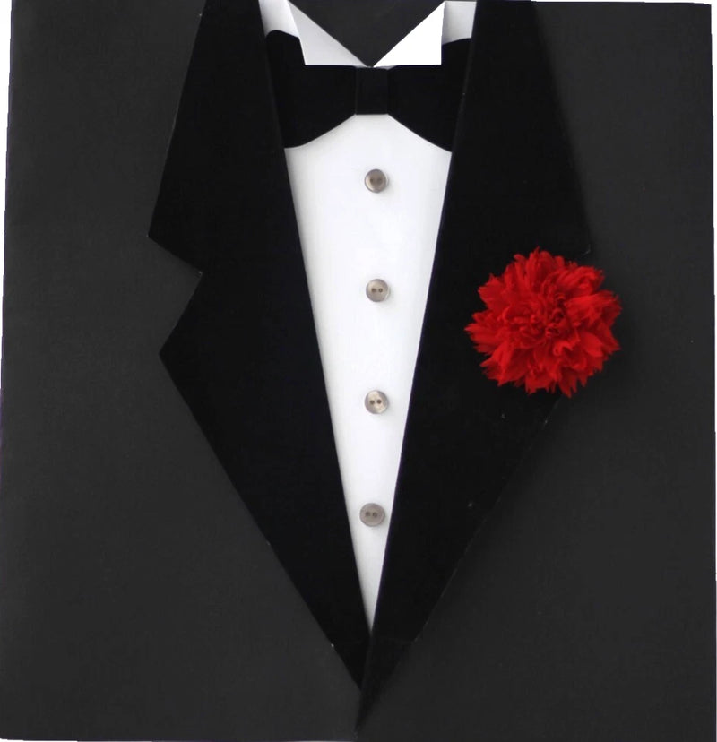 Silk Red Carnation Boutonniere Men's Flower Lapel Pin Handmade Carnation