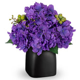 Artificial Purple Hydrangea Arrangement in Matte Black Vase, Faux Floral Cent... Hydrangea