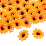100pcs Artificial Daisies Flower Heads,1.6" Silk Fake Daisies, Black/Yellow Daisies