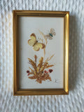 Vintage Dried Pressed Flowers and Butterfly Arrangement Art Gold Frame Dried Flower