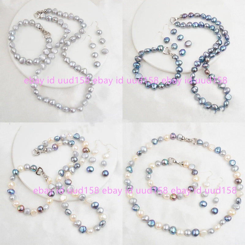 Natural Multicolor Freshwater Baroque Pearl Necklace 18'' Bracelet Earrings Set Roses