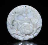 1.8''Chinese  Natural Emerald Jadeite Peony Flower Yubi Yu Bi Amulet Pendant Peony